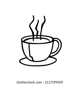 Icono de taza de café ilustración vectorial en blanco y negro. Curso de contorno modificable.