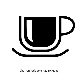Coffee cup icon. Black and white glass with coffee flat logo sign. Mug with hot energetic drink vector illustration isolated on a white background