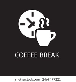 Kaffeetassen-Symbol und Kaffeepausentext Mit schwarzem Hintergrund