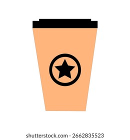 Coffee cup icon. Brown drink vector. Star symbol shape. Takeaway container graphic. EPS 10.