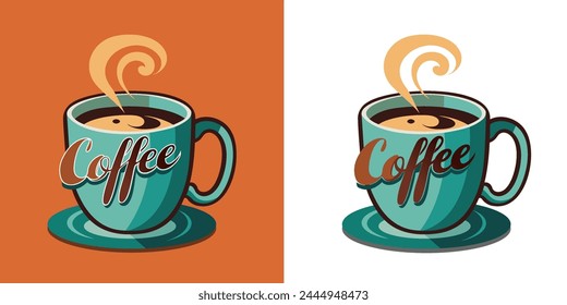 Coffee cup icon. Brown and white background