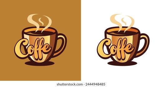 Coffee cup icon. Brown and white background
