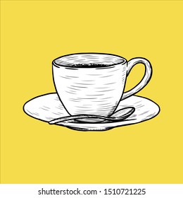 Coffee Cup Icon by firtinali, Cafe Concept, Sketch and Vintage style. - Vector