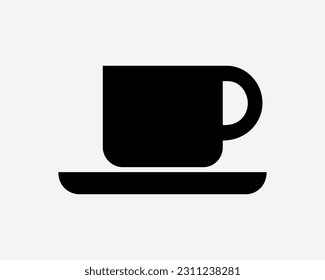 Coffee Cup Icon. Cafe Drink Hot Beverage Mug Latte Cappuccino Tea Mocha Saucer Plate Sign Symbol Black Artwork Graphic Illustration Clipart EPS Vector