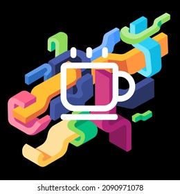 coffee cup icon caffeine cafe colorful modern contemporary decorative 3d splash curve meal food fast food tshirt illustration design vector