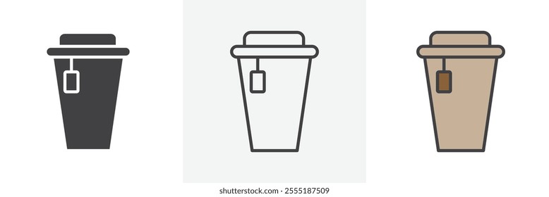 coffee cup icon collection in black and colored style.