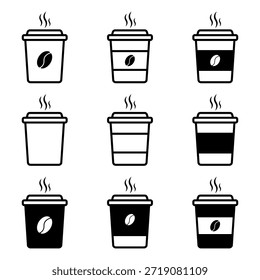 Coffee Cup Icon Collection Set. Modern Café Beverage Symbols Bundle.