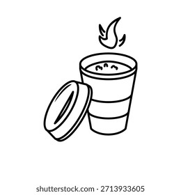 Icono de la taza de café con la cubierta abierta. Icono en negro