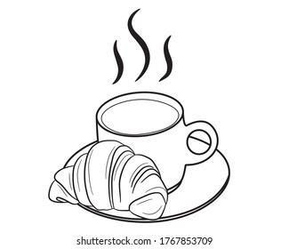 Coffee cup icon with a croissant in isolate on a white background. Vector illustration.