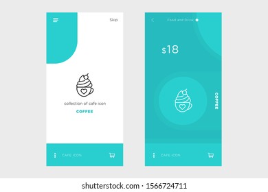 coffee cup icon design clad in a mobile store layout with a textured blue background