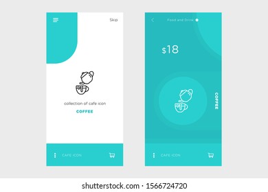 coffee cup icon design clad in a mobile store layout with a textured blue background