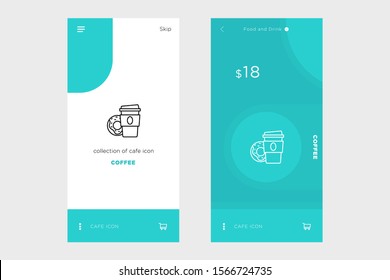 coffee cup icon design clad in a mobile store layout with a textured blue background