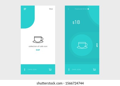 coffee cup icon design clad in a mobile store layout with a textured blue background