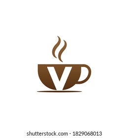 Icono de café letra de diseño logotipo V