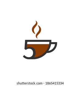 Coffee cup icon design number 5 logo concept template