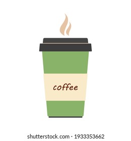Coffee cup icon, disposable paper or cardboard dish for hot drink. Vector illustration in flat design.