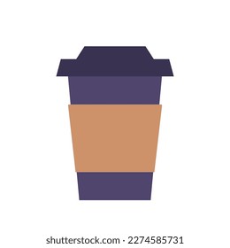 Coffee Cup Icon, Disposable Paper Container With Plastic Lid And Brown Holder. Isolated Blank Carton Takeaway Container