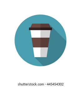 Coffee cup icon. Disposable paper cup sign. Flat design illustration with long shadow