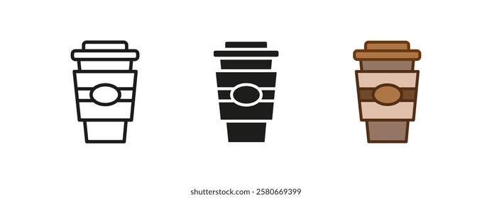 Coffee cup icon. Disposable takeaway vector illustration. Hot drink symbol. Morning caffeine sign. Barista espresso beverage concept.