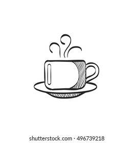 Coffee cup icon in doodle sketch lines. Food beverage drink breakfast hot steam tea espresso