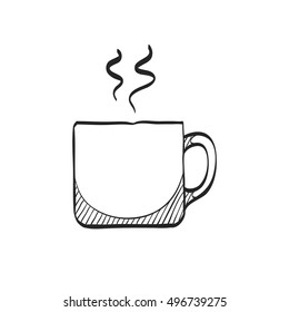 Coffee cup icon in doodle sketch lines. Food beverage drink breakfast hot steam tea espresso