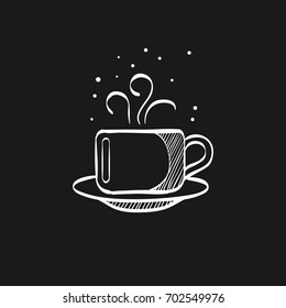 Coffee cup icon in doodle sketch lines. Food beverage drink breakfast hot steam tea espresso