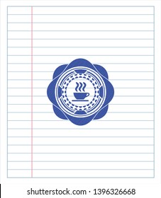 coffee cup icon draw (pen strokes). Blue ink. Vector Illustration. Detailed.