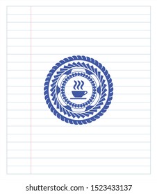 coffee cup icon draw with pen effect. Blue ink. Vector Illustration. Detailed.