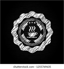 coffee cup icon drawn chalk emblem, retro style, chalk or chalkboard texture