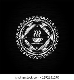 coffee cup icon drawn chalk emblem, retro style, chalk or chalkboard texture