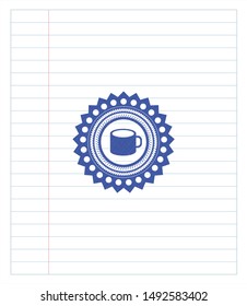 coffee cup icon drawn with pen. Blue ink. Vector Illustration. Detailed.