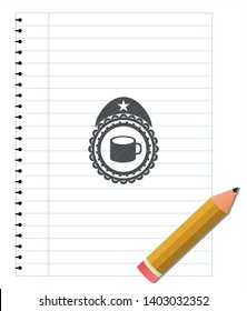 coffee cup icon emblem drawn in pencil. Vector Illustration. Detailed.