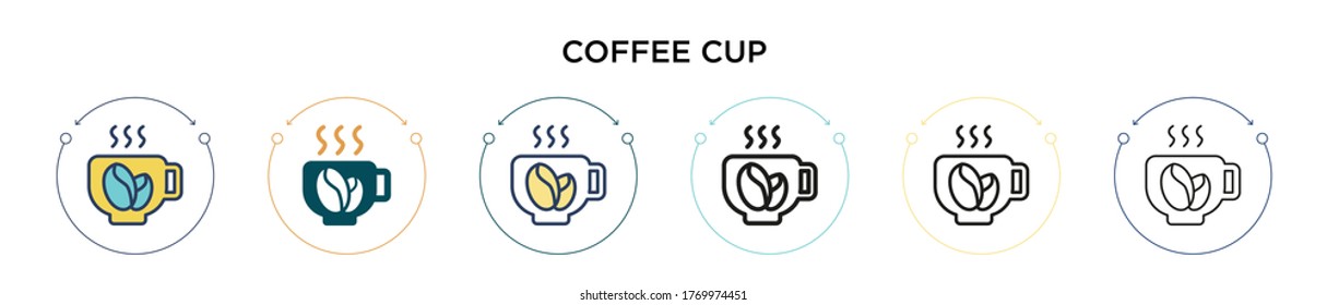Coffee cup icon in filled, thin line, outline and stroke style. Vector illustration of two colored and black coffee cup vector icons designs can be used for mobile, ui, web