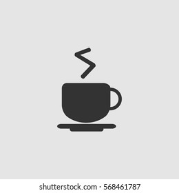 Coffee cup icon flat. Black pictogram on grey background. Vector illustration symbol