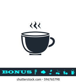 Coffee cup icon flat. Black pictogram on white background. Vector illustration symbol and bonus button