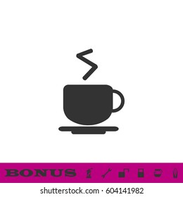 Coffee cup icon flat. Black pictogram on white background. Vector illustration symbol and bonus button