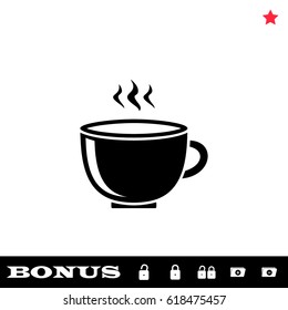 Coffee cup icon flat. Black pictogram on white background. Vector illustration symbol and bonus button open and closed lock, folder, star