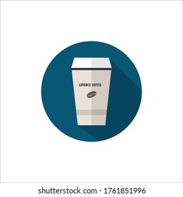Coffee cup icon flat design style and long shadow on blue-black background,modern flat icon concept,vector illustration EPS10.