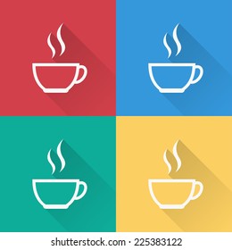 Coffee cup icon , flat design on 4 color background
