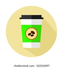 Coffee cup icon, flat design long shadow