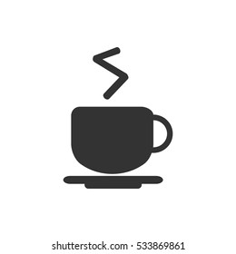 Coffee cup icon flat. Illustration isolated on white background. Vector grey sign symbol