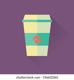 Coffee Cup Icon Flat Long Shadow
