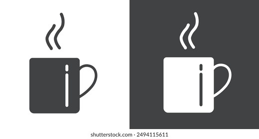 Icono de taza de café Conjunto plano en color blanco y negro contorno de Vector