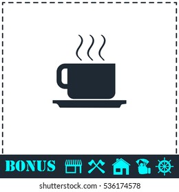 Coffee cup icon flat. Simple vector symbol and bonus icon