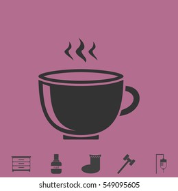 Coffee cup icon flat. Simple vector grey pictogram and bonus symbol