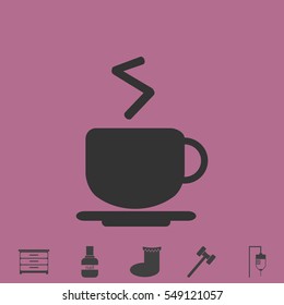 Coffee cup icon flat. Simple vector grey pictogram and bonus symbol
