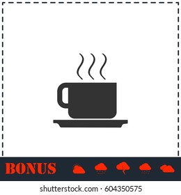 Coffee cup icon flat. Simple vector symbol and bonus icon