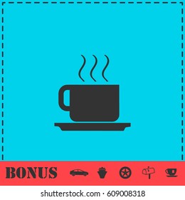 Coffee cup icon flat. Simple vector symbol and bonus icon
