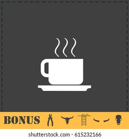 Coffee cup icon flat. Simple vector symbol and bonus icon