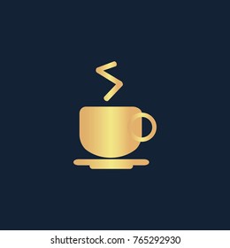 Coffee cup icon flat. Simple gold pictogram on dark background. Vector illustration symbol